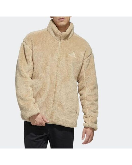 Adidas Natural Solid Color Casual Sports Stay Warm Stand Collar Jacket for men