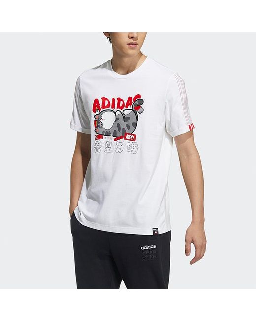 Adidas White Neo X Crossover M Cny Ww Tee Casual Sports Round Neck Short Sleeve for men