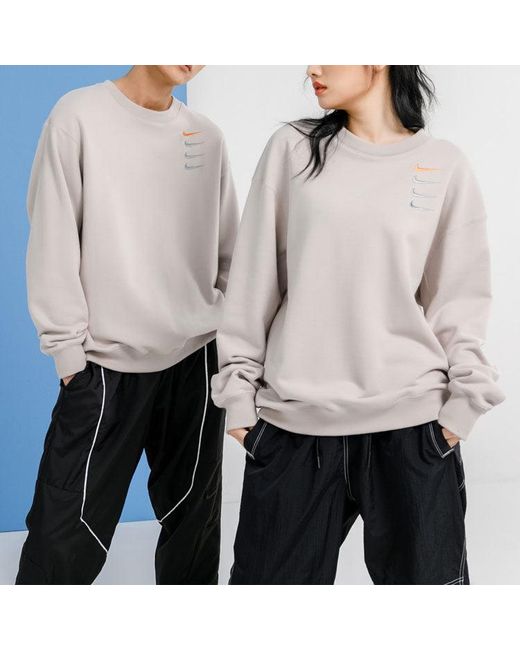 Nike Gray French Terry Swoosh Embroidered Round Neck Sports Pullover Couple Style Light for men