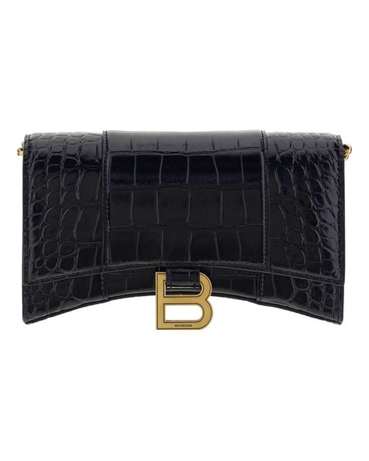 Balenciaga Black (Wmns) Hourglass Wallet On Chain Crocodile Embossed