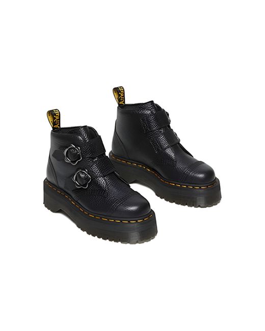 Dr. Martens Black Devon Flower Buckle Leather Platform Boots