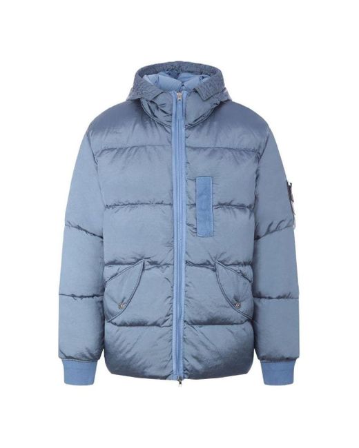 Stone Island Blue Hooded Down Jacket 'Mid' for men