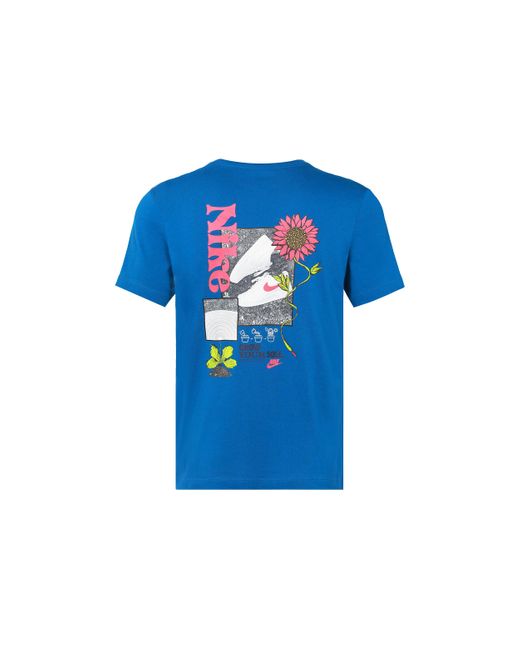 Nike Blue Logo Plant Flowers Pattern Printing Round Neck Casual Short Sleeve Sky T-Shirt for men