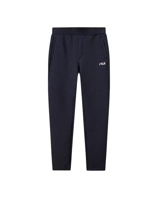 Fila Blue Straight Casual Pants Stay Warm Sports Knit Long Pants for men