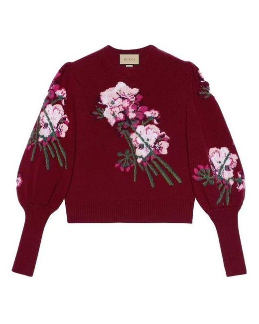 Gucci Red Floral-intarsia Wool Jumper