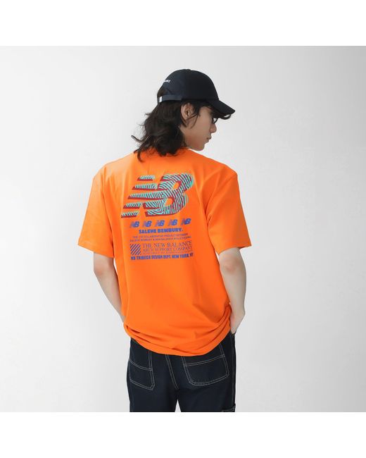New Balance Orange X Salehe Bembury Printing Logo Round-Neck Tee
