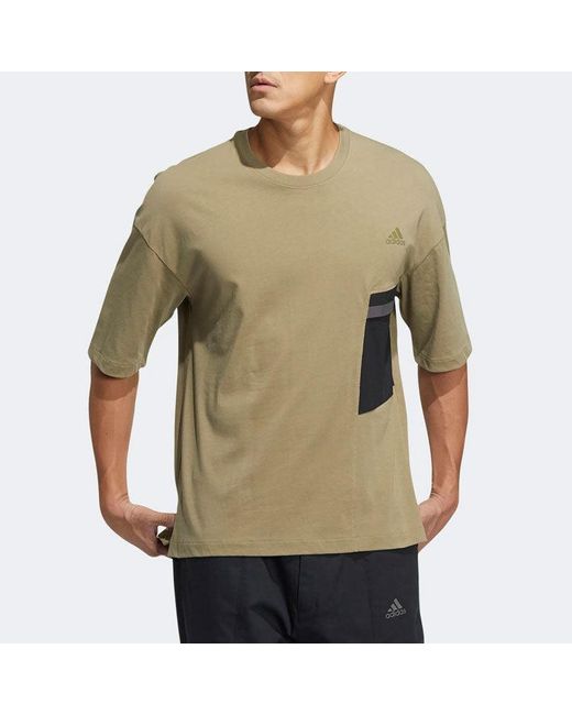 Adidas Natural Casual Breathable Sports Splicing Round Neck Short Sleeve Couple Style Khaki for men