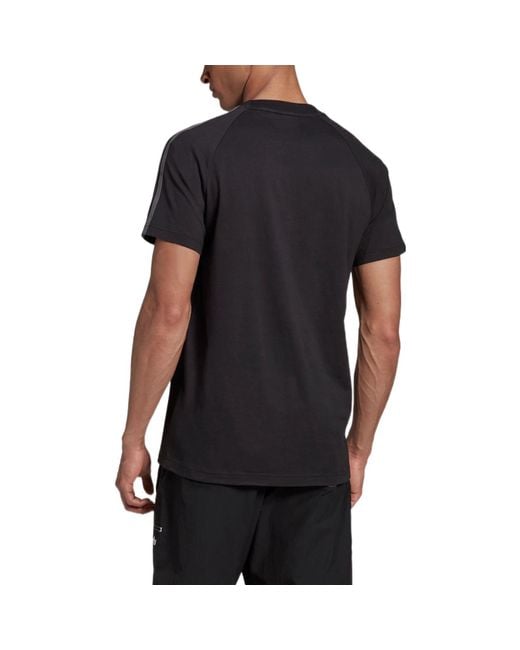 Adidas Black Originals Stripe Logo Micro Mark Round Neck Casual Short Sleeve for men