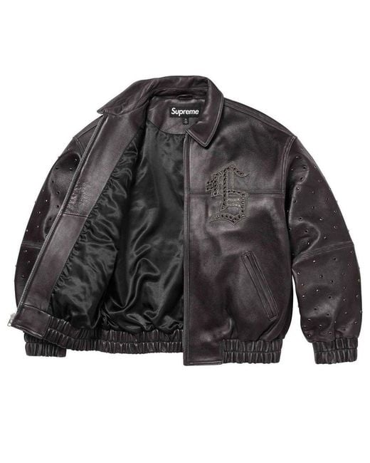 Supreme Gray Gem Studded Leather Jacket for men