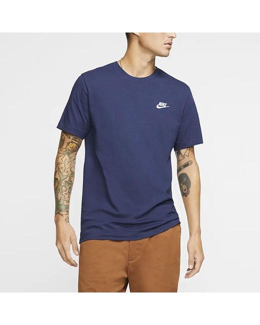 Nike Blue Embroidered Small Round Neck Short Sleeve Deep T-Shirt for men