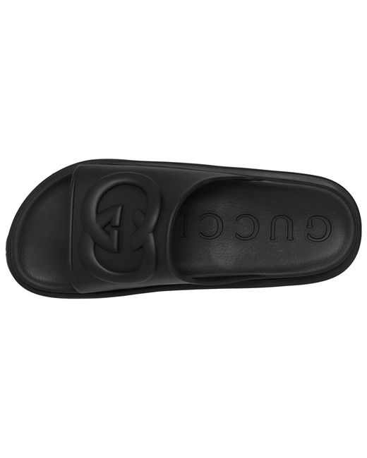 Gucci Black Miami Logo-embossed Rubber Sliders for men