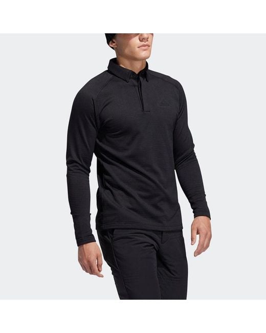 Adidas Black Golf Sports Fleece Long Sleeves Polo for men