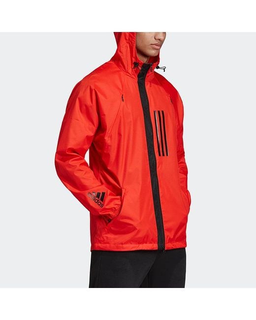 Adidas Red W.N.D. Jkt Casual Sports Hooded Woven Jacket Fluorescence for men