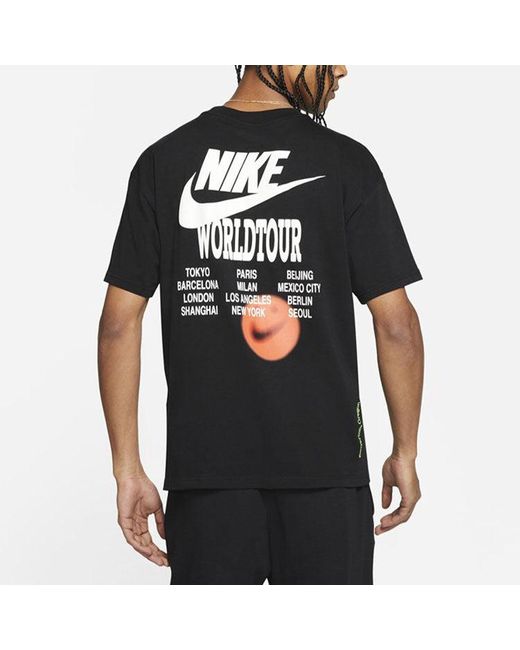 Nike Black Sportswear Around The World Subject Embroidered Logo Ribbed Round Neck Short Sleeve for men