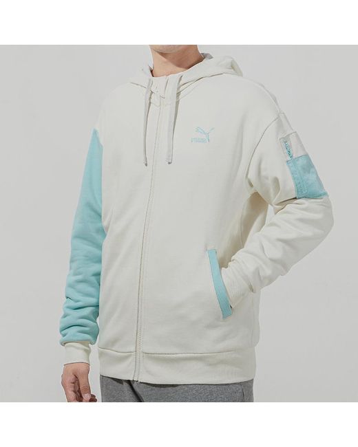 PUMA Blue Retro Colorblock Knit Hooded Logo Jacket for men