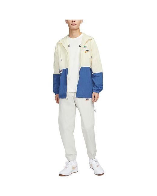 Nike Blue Sportswear Lightweight Back Printing Breathable Athleisure Casual Sports Woven Jacket Autumn Lime for men