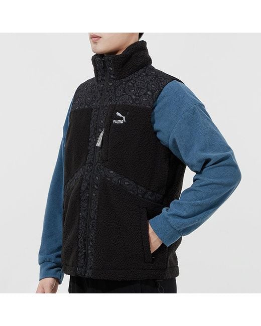 PUMA Black Paisley Woven Sherpa Vest for men