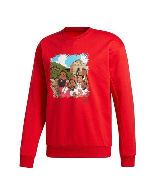 Adidas Red Beijing Crew Round Neck Long Sleeves Pullover for men