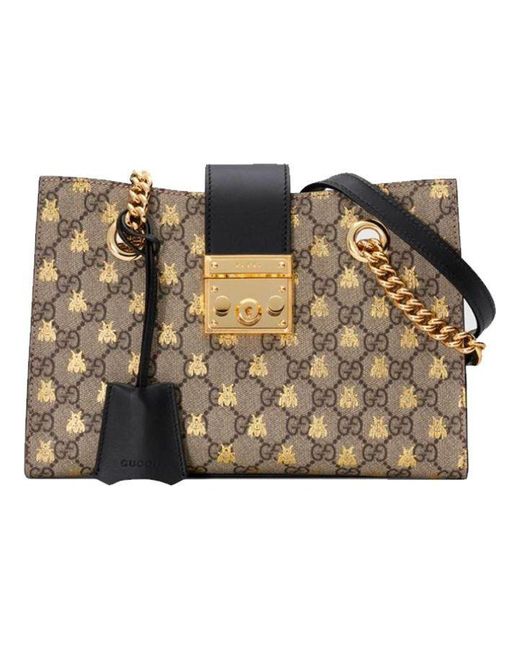 Gucci (Wmns) Padlock Metallic Bee Printing Logo Canvas Chain Handbag Small Classic