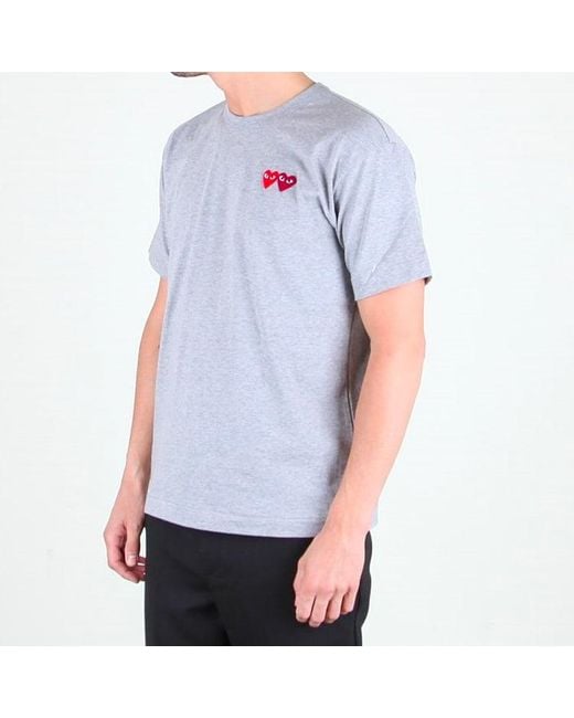 COMME DES GARÇONS PLAY Gray Basic T-Shirt Two Emblems for men