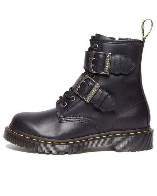 Dr. Martens Black Dr.martens 1460 Buckle Pull Up Leather Lace Up Boots