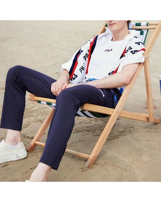 Fila Blue Thin And Light Breathable Straight Knit Sports Pants for men