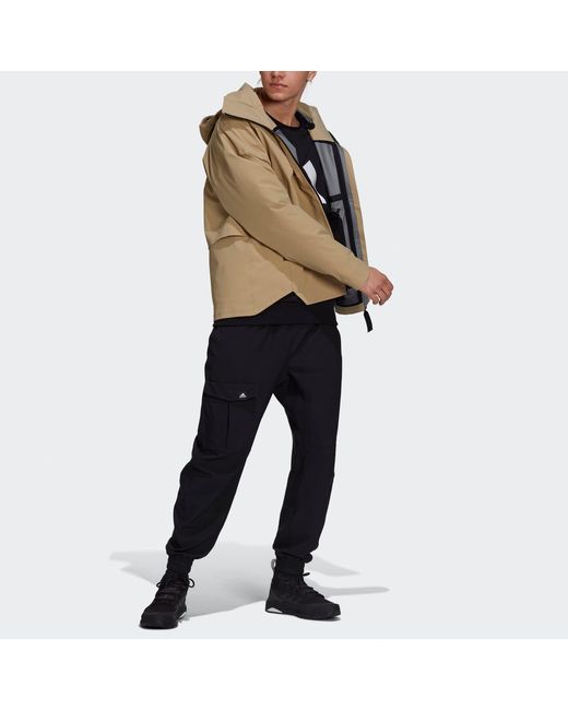 Adidas Natural Myshelter Jkt Outdoor Sports Rainproof Loose Hooded Logo Khaki Jacket for men