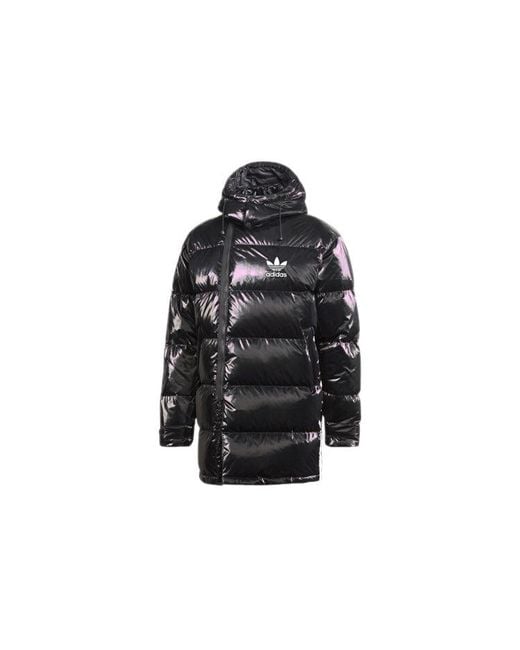 Adidas Black Originals Thicken Windproof Hooded Mid-Length Sports Down Jacket for men