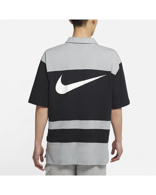 Nike Black Sportswear Swoosh Logo Printing Contrasting Colors Loose Polo Shirt for men
