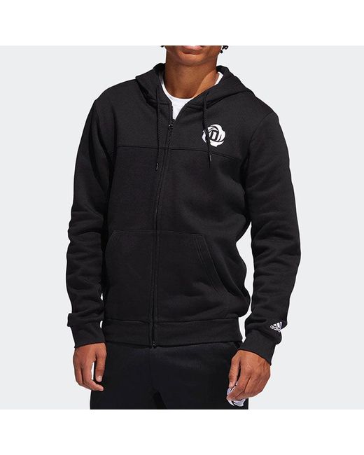 Adidas Black Solid Color Zipper Hooded Jacket for men