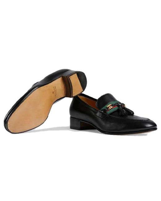 Gucci Black Interlocking G Tassel Leather Loafers for men