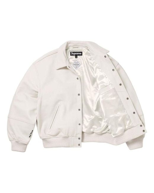 Supreme White Gore-Tex Infinium Windstopper Leather Varsity Jacket for men