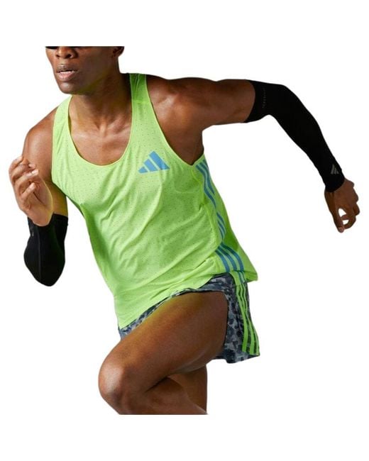 Adidas Green Adizero Road To Records Singlet Asia Sizing 'Lucid Lemon' for men