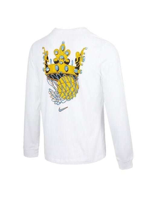 Nike White Lebron Sfg Basketball Sports Printing Round Neck Long Sleeves T-Shirt for men