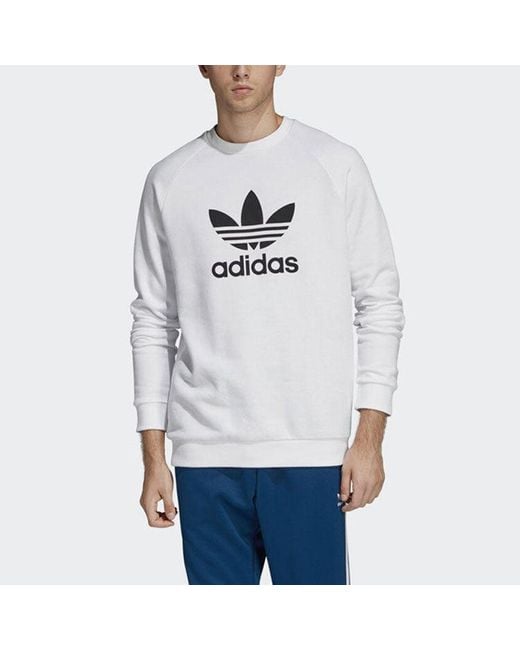 Adidas White Originals Trefoil Warm-Up Crew Sweatshirt for men