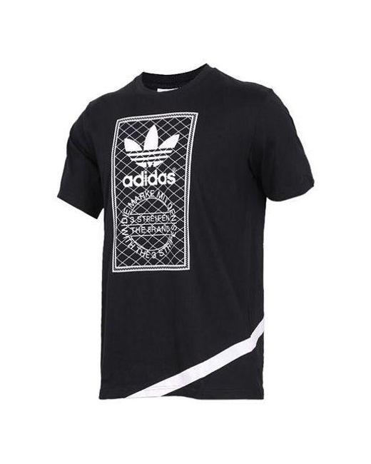 Adidas Black Originals Mesh Logo Printing Sports Round Neck Short Sleeve for men
