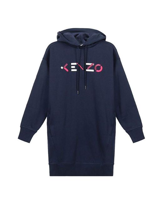 KENZO Blue (Wmns) Fw20 Logo Embroidered Fleece Lined Hooded Long Sleeves Hoodie