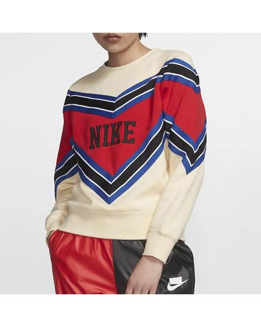 Nike Blue (Wmns) Splicing Fleece Lined Knit Round Neck Pullover