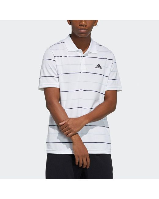 Adidas White Striped Sports Casual Short Sleeve Polo Shirt for men