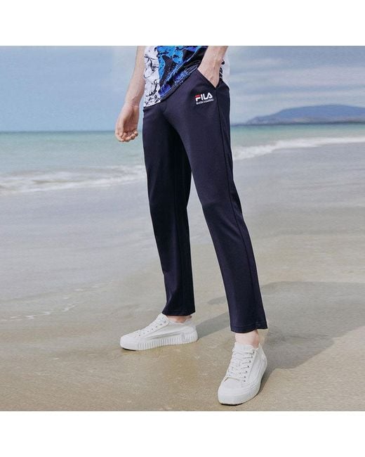Fila Blue Thin And Light Breathable Straight Knit Sports Pants for men