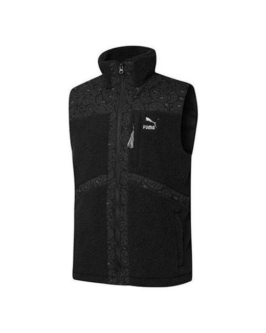 PUMA Black Paisley Woven Sherpa Vest for men