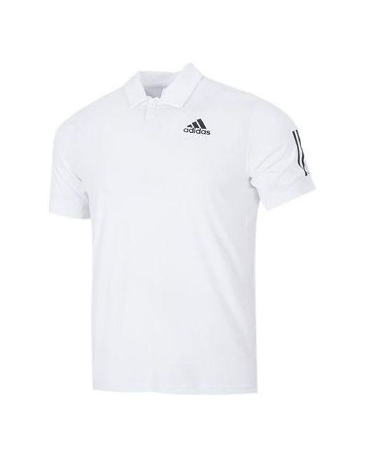 Adidas White Solid Color Stripe Tennis Athleisure Casual Sports Short Sleeve Polo Shirt for men