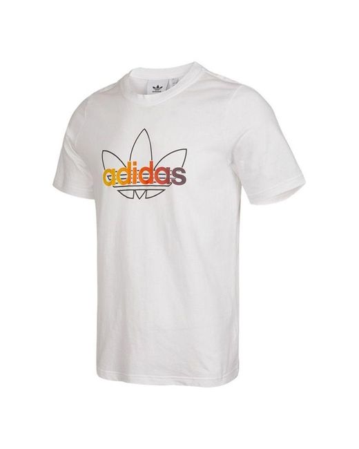 Adidas White Originals Sprt Graphic Logo Printing Sport Round Neckshort Sleeve for men