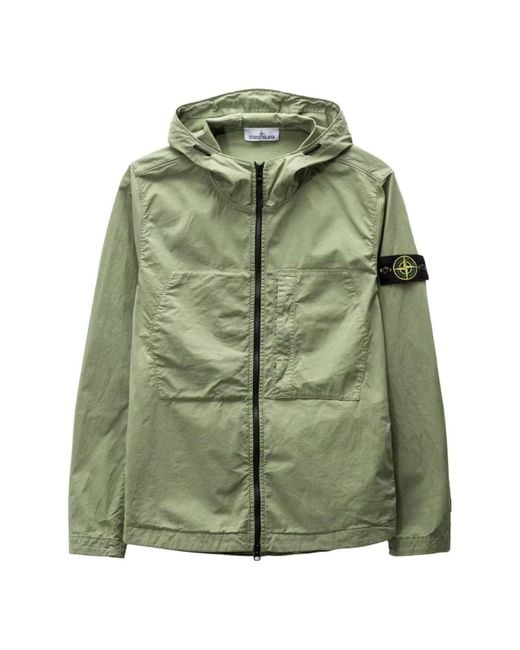 Stone Island Green Supima Cotton Twill Stretch Hooded Jacket 'Sage' for men