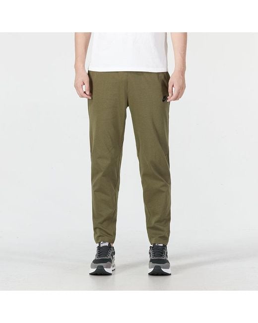 Nike Green Solid Color Logo Training Fleece Bundle Feet Sports Pants/Trousers/Joggers Military for men