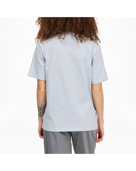 PUMA Blue (Wmns) X Pronounce Crossover W Graphic Tee Printing Pattern Solid Color Round Neck Short Sleeve