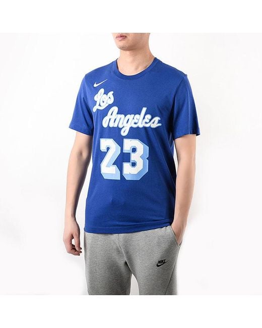 Nike Blue Classic Edition Los Angeles Lakers Lebron James No. 23 Basketball Round Neck Short Sleeve for men