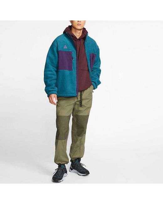 Nike Blue Colorblock Stand Collar Fleece Zipper Dark Sapphire Jacket 'Midnight Turq Grdppl' for men