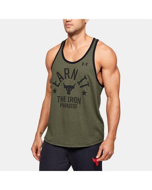 Under Armour Green Project Rock Pain Into Power Tank Top for men