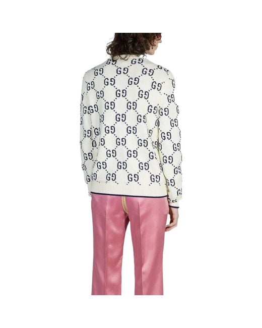 Gucci White Monogram-pattern Ribbed-trim Cotton Jumper for men